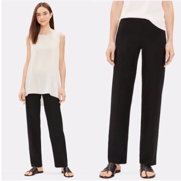 Eileen Fisher Pants - EILEEN FISHER System Washable Stretch Crepe Pant Elastic Waist Black Viscose XL